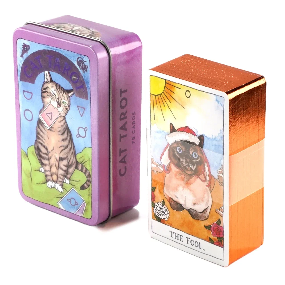 Кошачье Таро в жестяной металлической коробке 78 карт руководство с