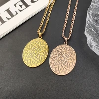 gold 3mm cuban chain stainless steel necklace charm mandala flower pattern pendant necklace jewelry carnival gifts for lovers