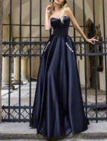 a line maxi sexy prom formal evening dress strapless sleeveless floor length satin with appliques pocket 2022