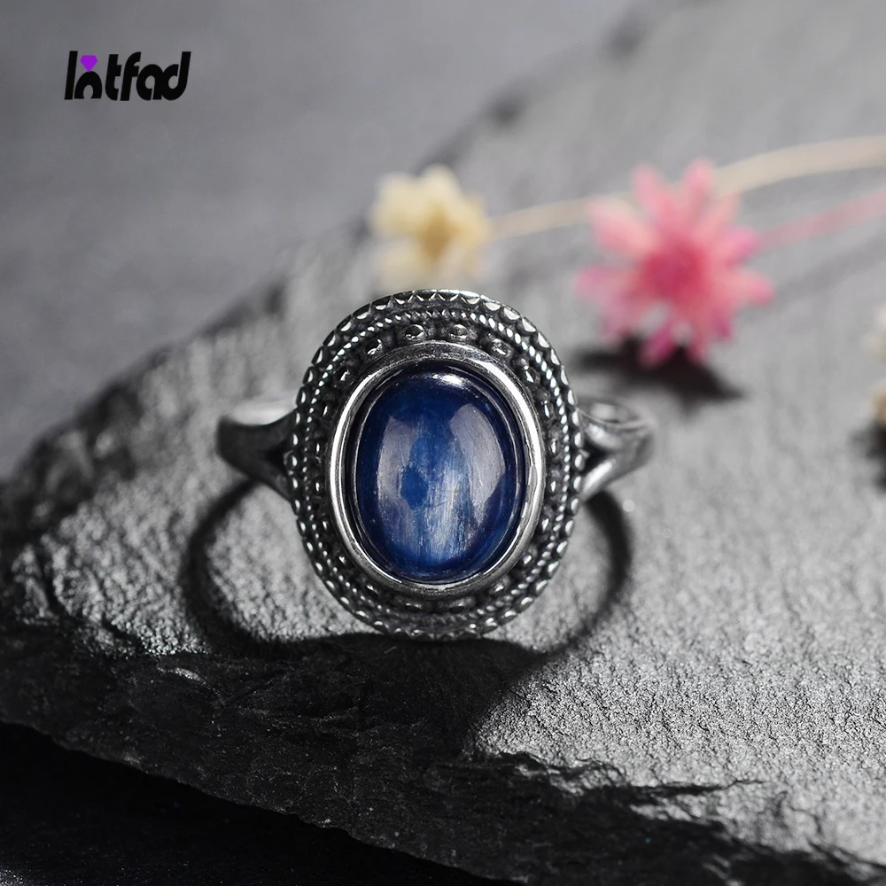 

925 Sterling Silver Rings Natural Kyanite Rings for Women Vintage Gemstone Fine Jewelry Luxury Anniversary Birthday Gift