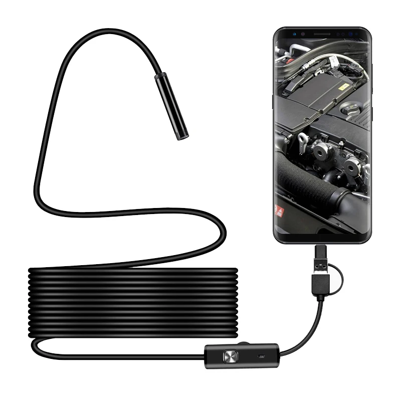 

7mm Android Endoscope 3 in1 Tpye-c USB Micro USB 6LED Waterproof Endoscopio Car Inspection Borescope Camera for Smartphones PC