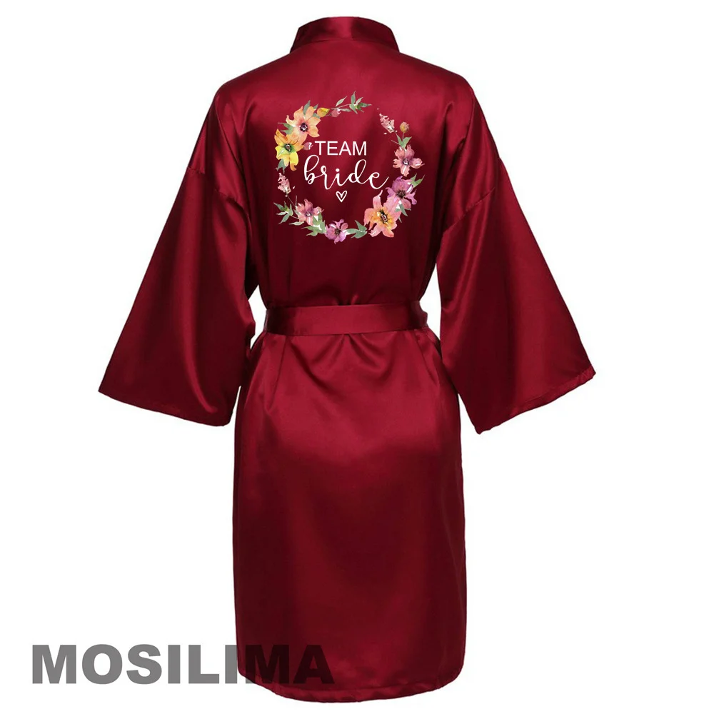 Wedding Party Team Bride Robe Kimono Satin Pajamas Bridesmaid Bathrobe Women's Nightgowns and Robes