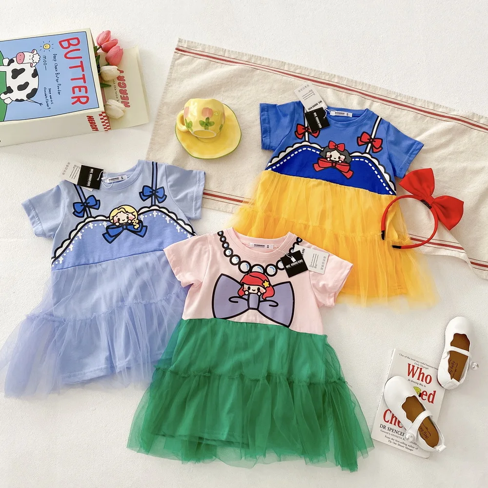 

Summer Girls Dresses Cute Princess White Snow Frozen Elsa Short Sleeve Cartoon Skirt Newborn Babies Dresses Infant Clothing Gift