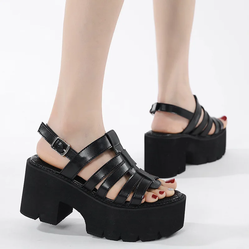 

Womens Sandals Platform Wedge Roman Narrow Band Fashion Goth Punk Sandals Cut Out 2023 Summer Hot Sale Fashion Casual Shoes