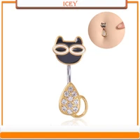 1pc cat belly ring crystal navel stud rhinestones belly navel jewelry stainless steel belly button ring zinc alloy belly jewelry
