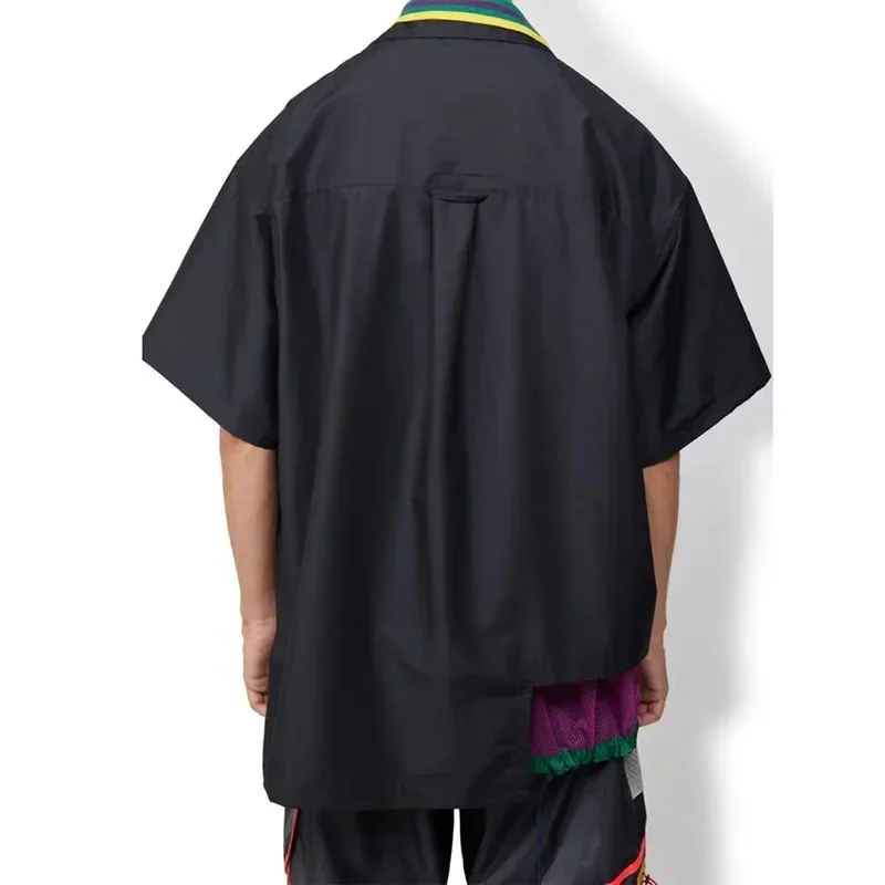 23SS KOLOR Abe Runyi японская двухцветная рубашка с нерегулярными лацканами свободная