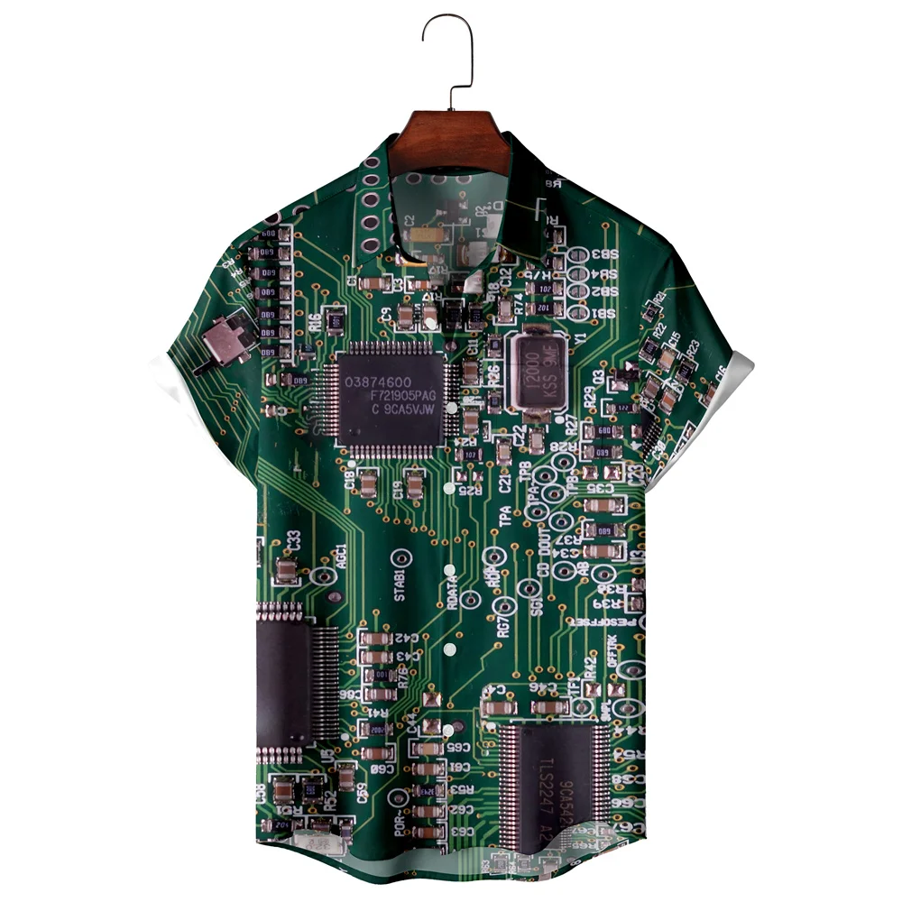 

Electronic Chip Men'S Shirts 3d Vintage Summer Fashion Personality Hawaiian Shirt Man Short Sleeved Oversized Shirt For Men 2023