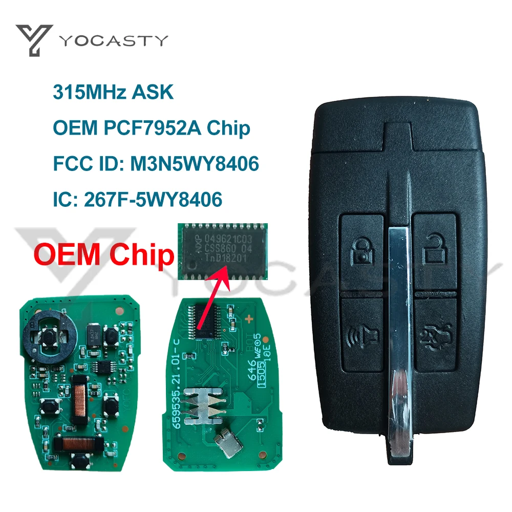 Смарт-ключ yocпластика для Lincoln MKS MKT Ford Taurus 2009 2010 2011 2012 FCC ID:M3N5WY8406 315 МГц ASK 267F-5WY8406 PCF7952A