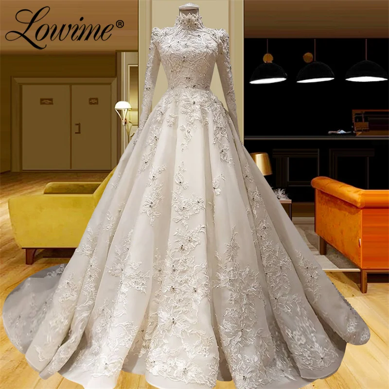 

Lowime Dubai Ivory Applique Plus Size Long Women Evening Dresses Customize Arabic Middle East Prom Dress Wedding Party Gowns