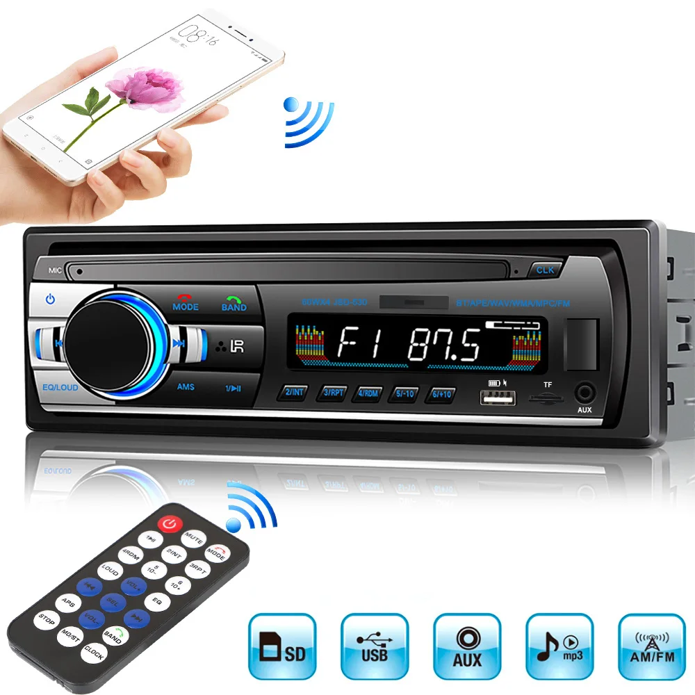 

Автомобильный MP3-плеер, мультимедийный плеер с Bluetooth, Авторадио, SD, USB, флешка, 12 В, In-dash, 1 din, автомобильное стерео радио, FM, Aux вход, приемник