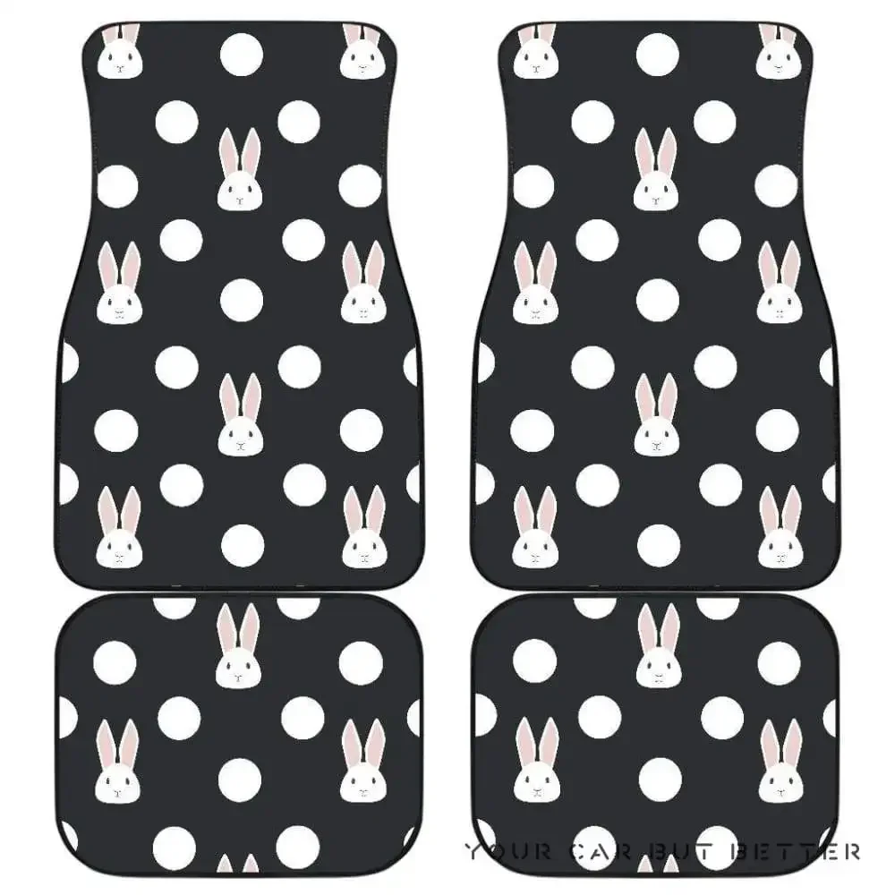 Милый белый кролик в горошек черный фон передние и задние автомобильные коврики