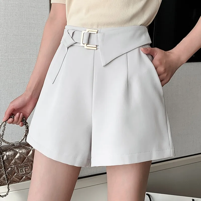 Шорты женские с завышенной талией и широкими штанинами однотонные базовые