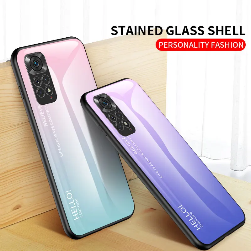 

For Xiaomi Note10Pro CC9E Play Civi Case Cover Luxury Gradient Tempered Glass Phone Cases For Mi 12Pro 10Lite 8SE 9Pro