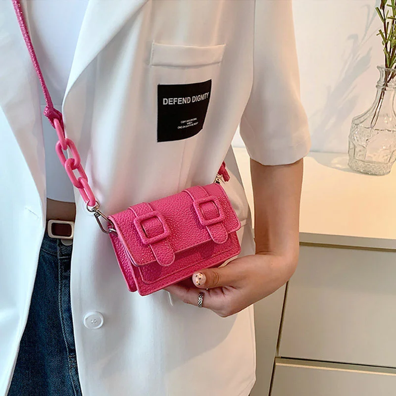 

Mini Small Messenger Bag Women Girl Chain Purse PU Leather Brand Designer Handbags Ladies Retro Belt Buckle Crossbody Bags