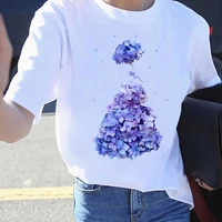 clothes summer casual short sleeve ladies flowers print t shirts tops cotton 2022 new fashion female graphic tee oversized white