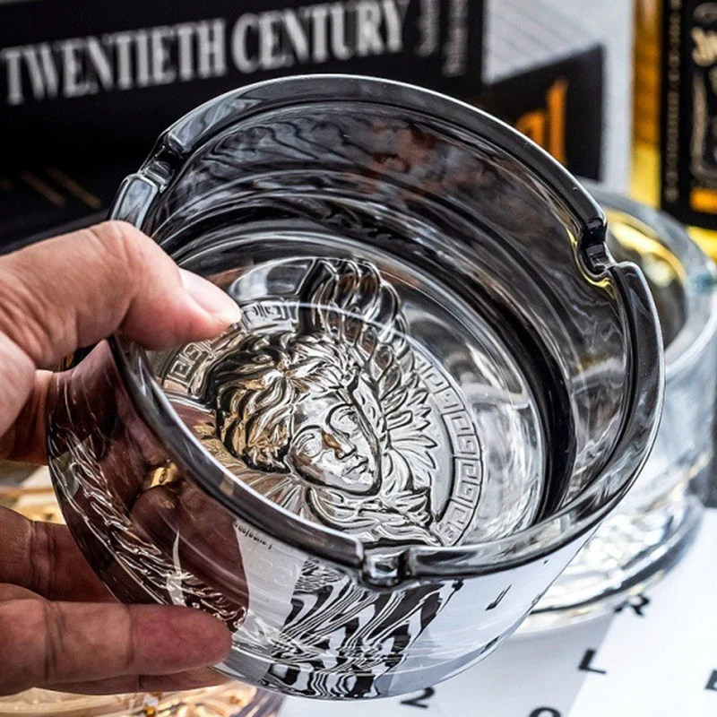 

Пепельница с цветным рисунком и гальваническим покрытием, пепельница из хрустального стекла, украшение для дома, гостиной, офиса, модная пе...