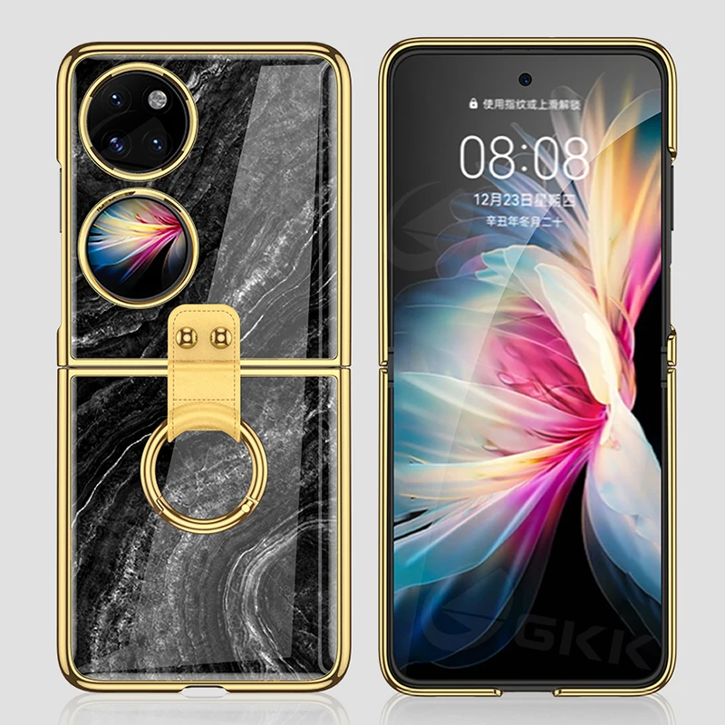 

GKK чехол для Huawei P50 Карманный 4G роскошный чехол с покрытием из закаленного стекла защитное кольцо стойка жесткий чехол для телефона Huawei P50 Ка...