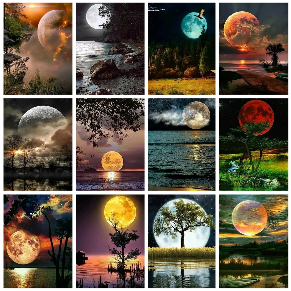

Miaodu Full Diamond Mosaic Moon Seaside Diamond Painting Embroidery Landscape Picture Of Rhinestones Decoration For Home