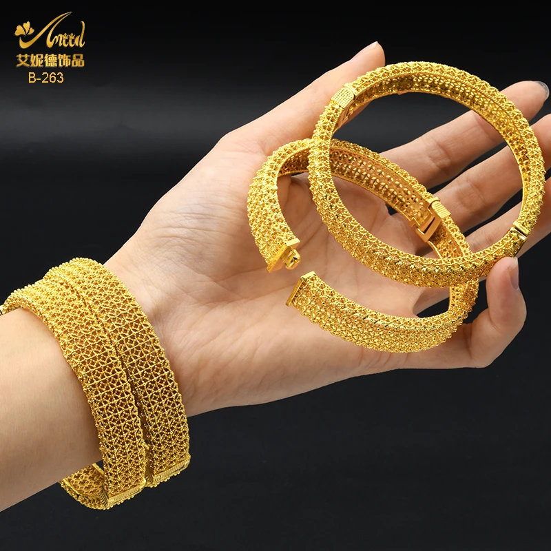 

ANIID Dubai Fashion 24K Gold Bangle Bracelet African Nigerian Bridal Wedding Gift Hawaiian Women Charm Gold Jewellery Wholesale