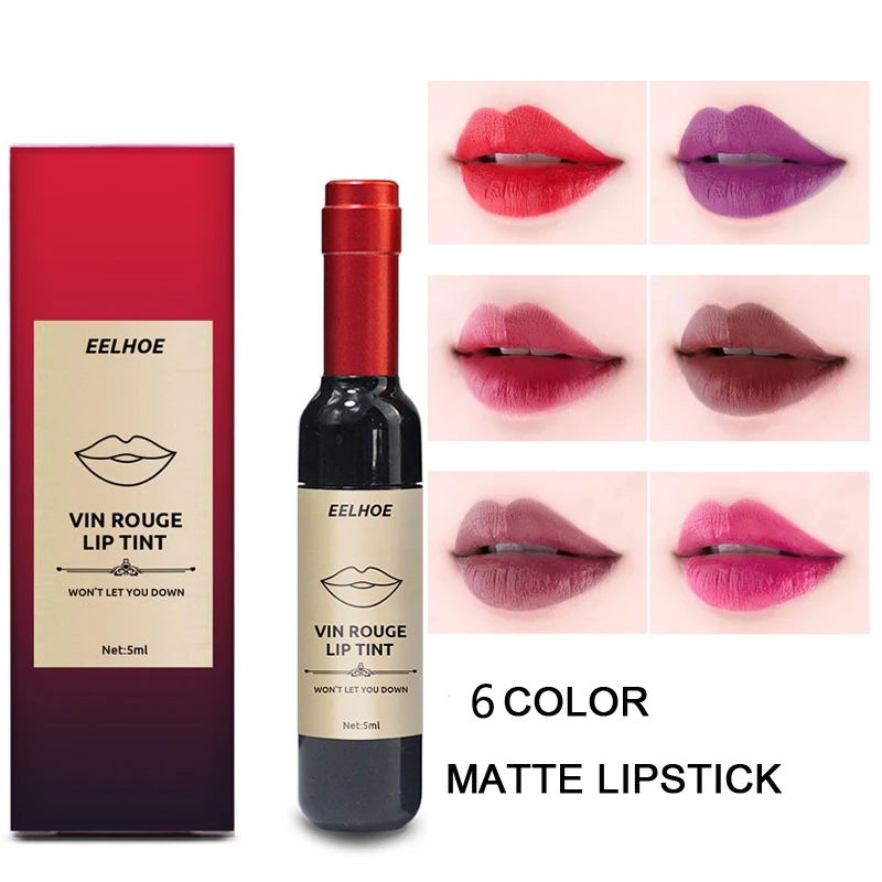 

6 Colors Matte Lipstick Lip Makeup Red Wine Sexy Woman Velvet Matte Lipgross Long Lasting Waterproof Non-stick Cup Lip Cosmetics