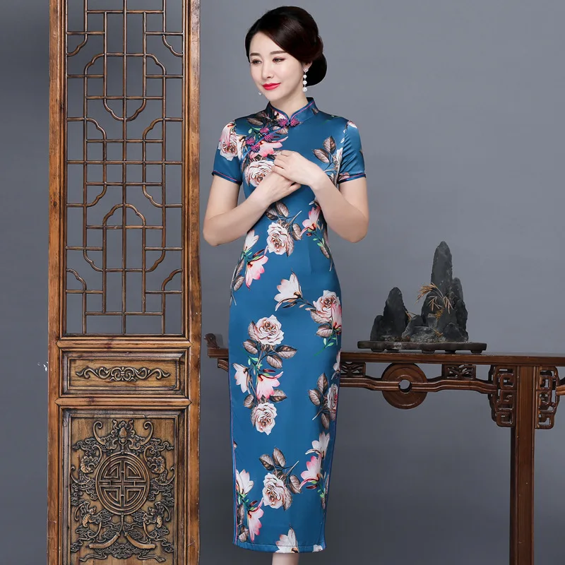Весенне-летнее новое улучшенное женское платье Cheongsam Qipao из натурального шелка