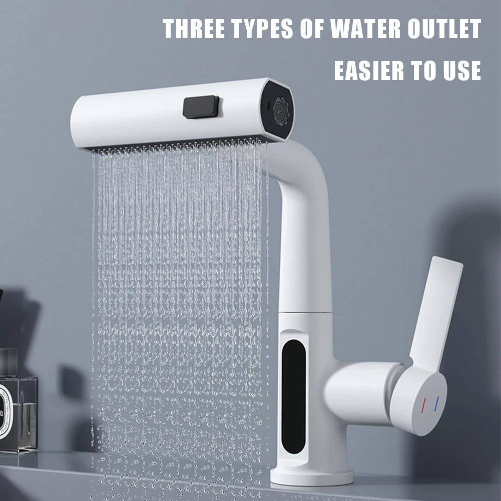 

Смеситель для раковины водопад, кран для мойки с выдвижным распылителем, для горячей и холодной воды, для ванной комнаты