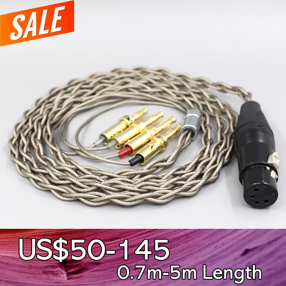 Enlarge 99% Pure Silver + Graphene Silver Plated Shield Earphone Cable For XLR Male Female 4.4mm 2.5mm To 4 pcs  Banana Plugs LN008115