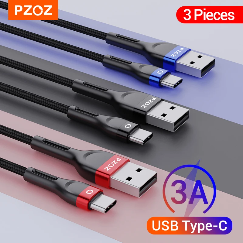 

PZOZ 3 PCS USB Type C Cable Fast Charging USBC TypeC Charger Wire Data Cord USB C Cable For Samsung Xiaomi Mi Redmi Mobile Phone