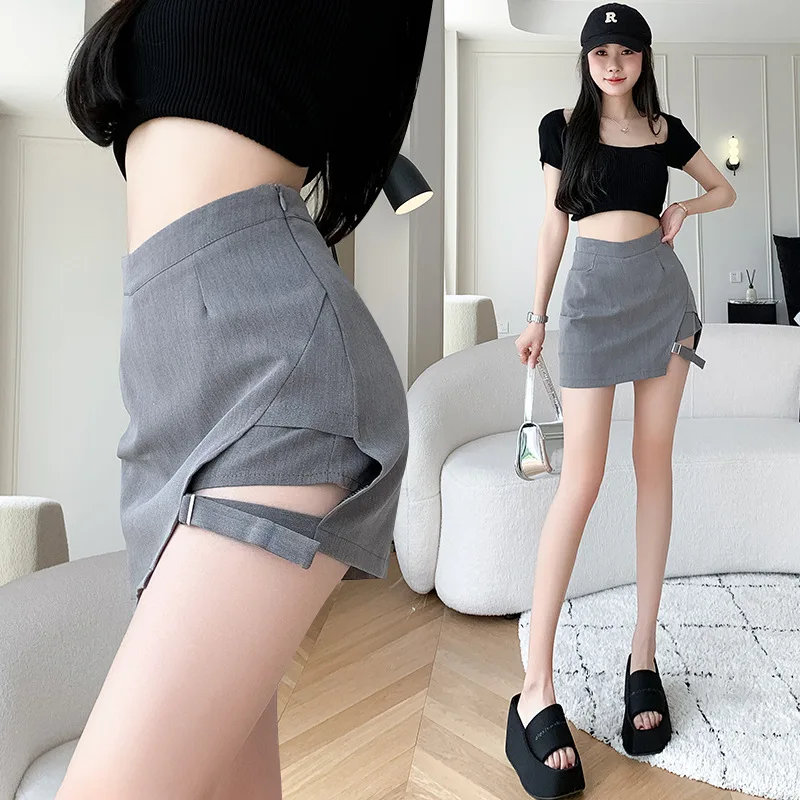 

Мини-юбка женская ассиметричная с высокой талией, повседневная черная короткая юбка-трапеция, облегающая уличная одежда, на лето