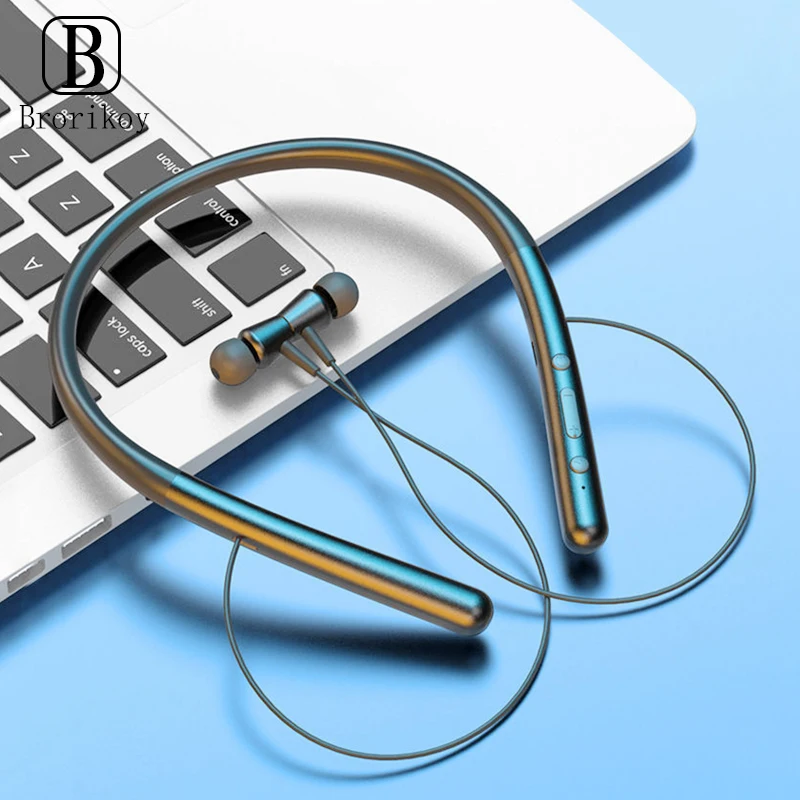 5,0 TWS Bluetooth наушники, спортивные магнитные Беспроводные наушники с шейным ободом, стереонаушники, музыкальные металлические наушники с микрофоном для смартфона