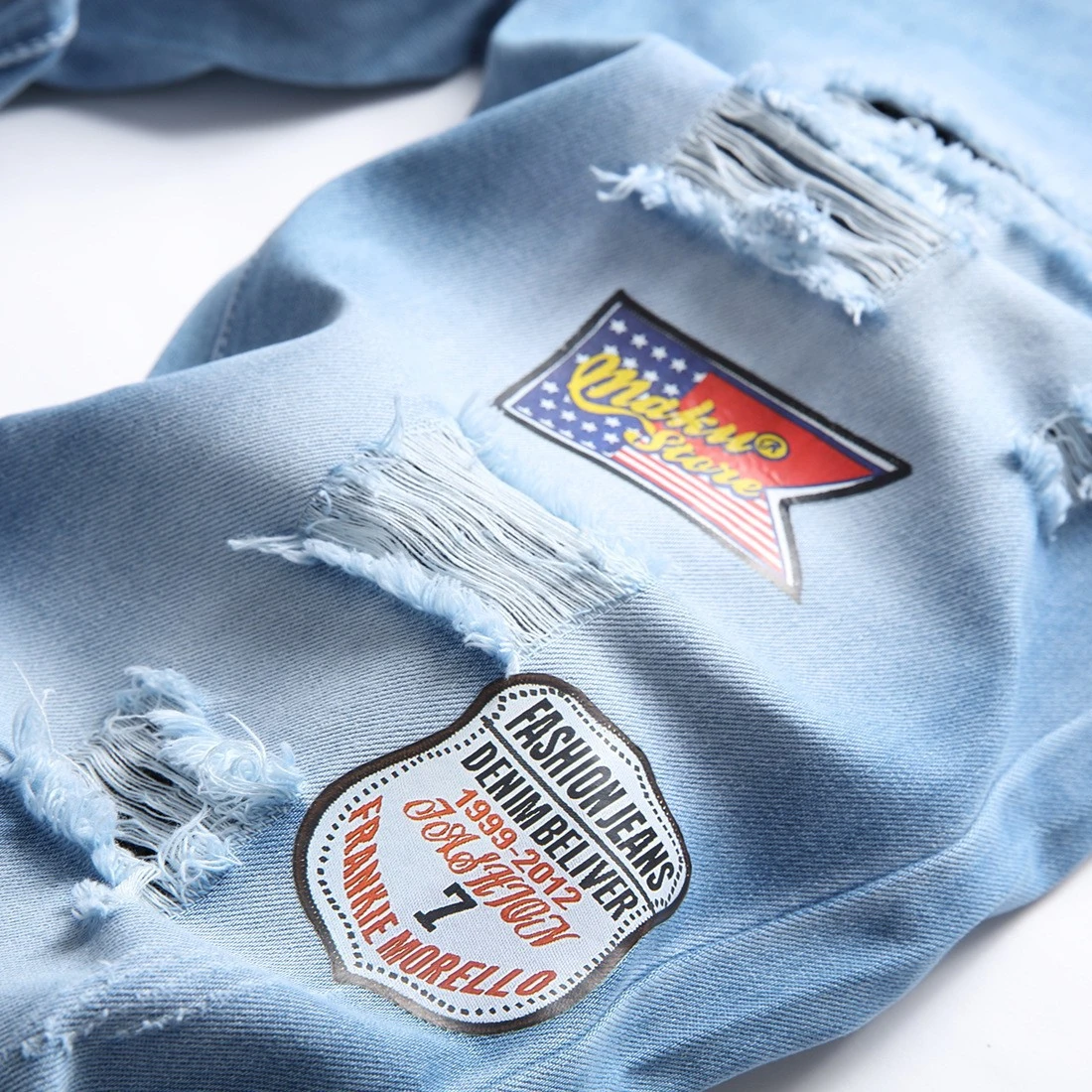 Fashion Streetwear Men Ripped Jeans Casual Britain Style Male Denim Pants Mens Brand Classic Stretch Slim Pencil Trouser Blue