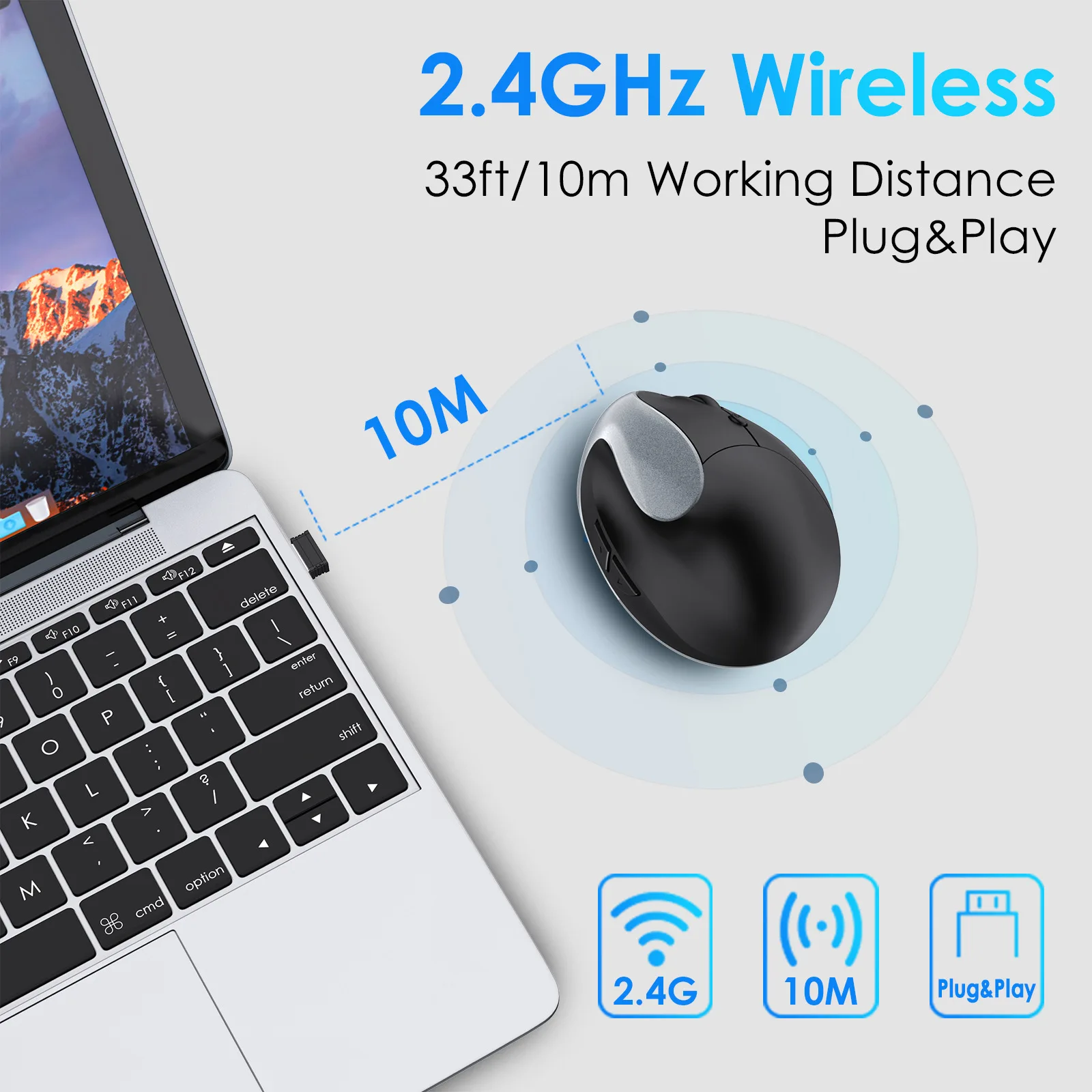 НОВАЯ вертикальная мышь беспроводная USB 2 4G 1600 точек на дюйм регулируемая правая
