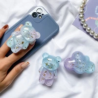 ins gradient color bear mobile phone stand retractable mobile phone grip suitable for iphone samsung mobile phone accessories