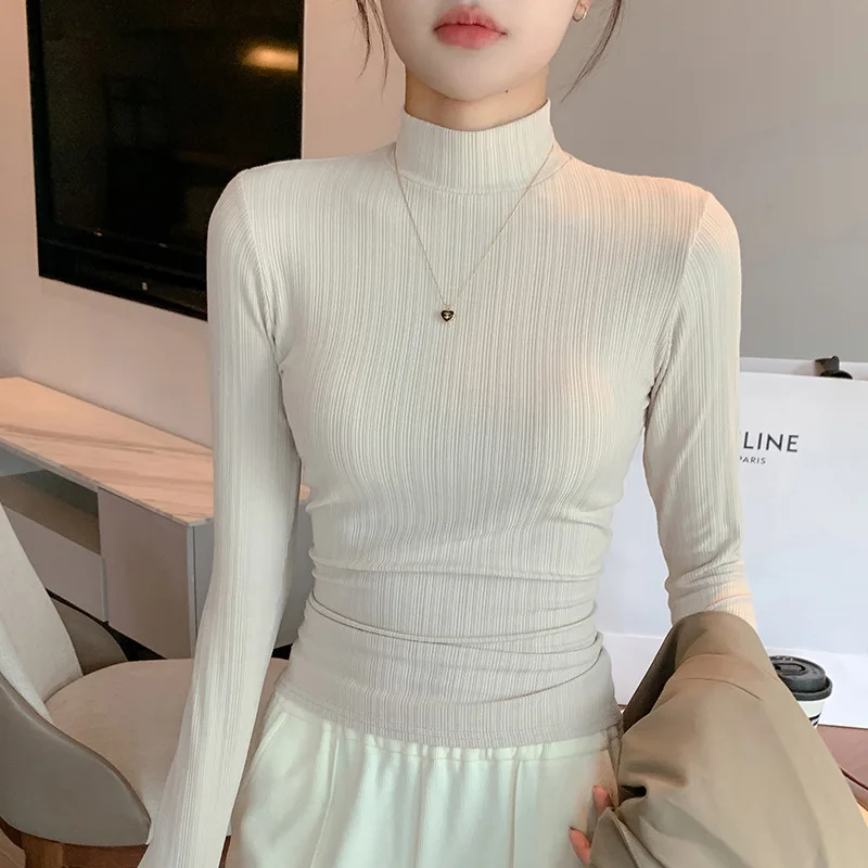 

Женская осенне-зимняя нижняя рубашка с высоким воротником и длинными рукавами