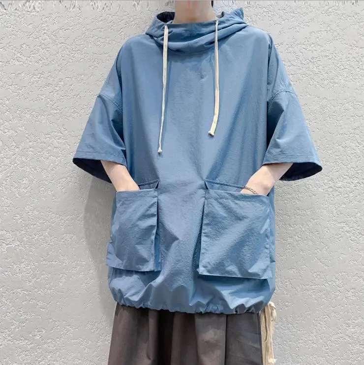 

Лидер продаж, летняя мужская футболка в стиле хип-хоп, уличная одежда в стиле Харадзюку, футболка-карго с капюшоном, корейский Свободный пул...