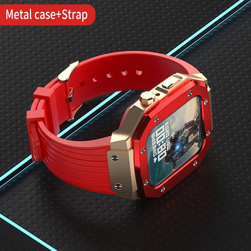 Metal case+Strap for apple watch series 7 45mm 44mm Box+bumper screen protector Frame+bracelet iwatch 6 5 4 SE Band Accessories