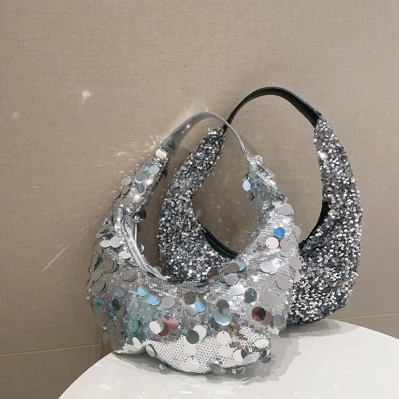 

Luxury Trendy Women Rhinestone Clutch Haag Retro Sequin Half Moon Shiney Messenger Bag Evening Party Designer Bags