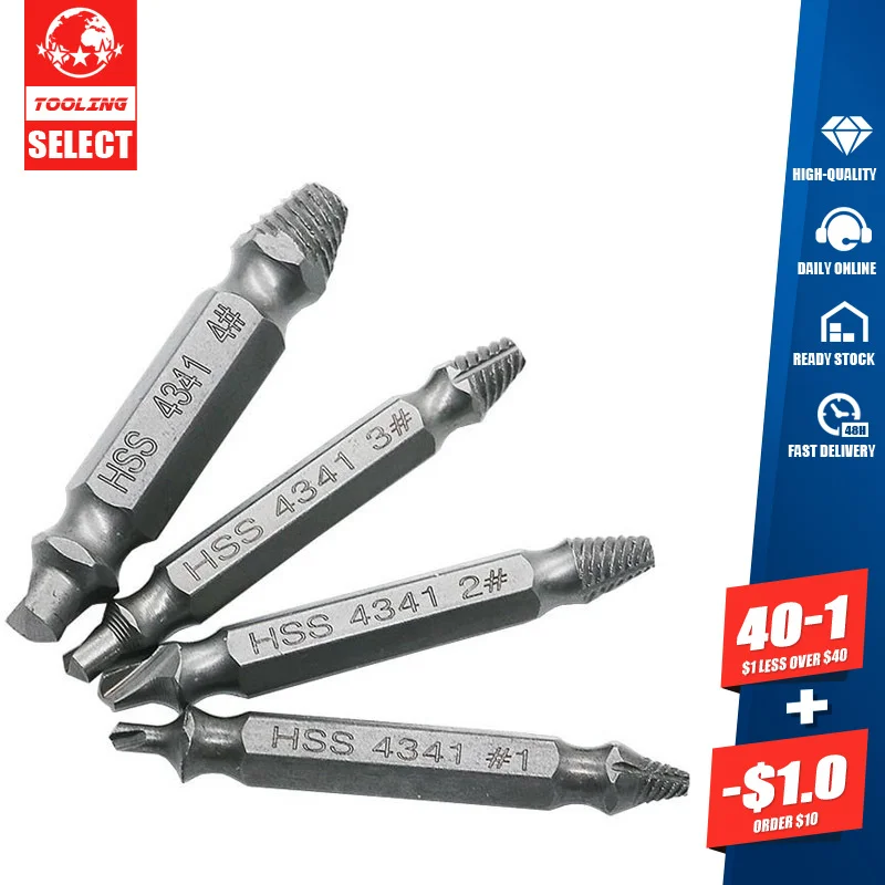

High Quality 4341 High Speed Steel Broken Head Screw Extractor Slip-tooth Broken Screw Removal Drill Bit Double Head Extractor