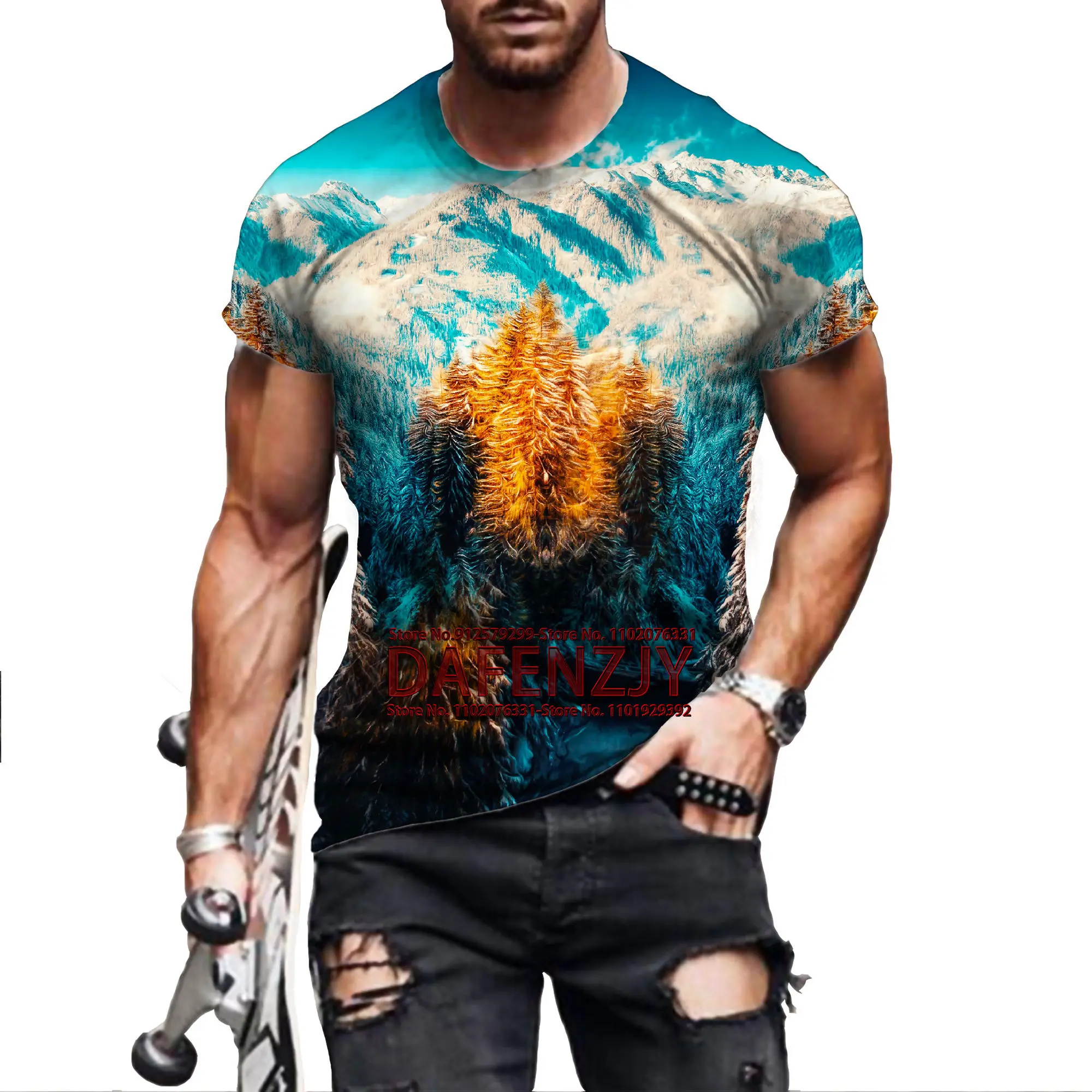 

Summer New Men's T-Shirt 2023 Casual Cool Beautiful Scenery 3D Digital Printed T Shirts for Men Short Sleeve Tee