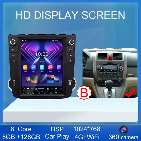 Android 13 автомобильный мультимедийный плеер для Honda CRV CR-V 2006 - 2012 Tesla Style Screen 2 Din автомобильное радио GPS Авторадио Стерео 8G + 128G