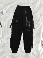 houzhou harajuku techwear cargo pants women gothic punk chain black hippie joggers loose trousers female high waist streetwear