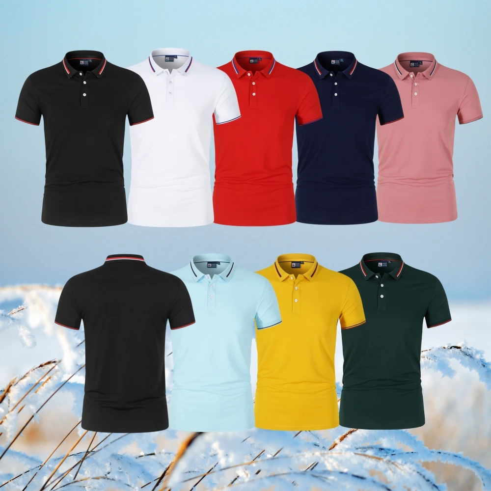 

Summer Fashion Men's Polo Shirt Knitted Short Sleeve T-shirt Casual Solid Color High end Business Polo Neck High Quality Top