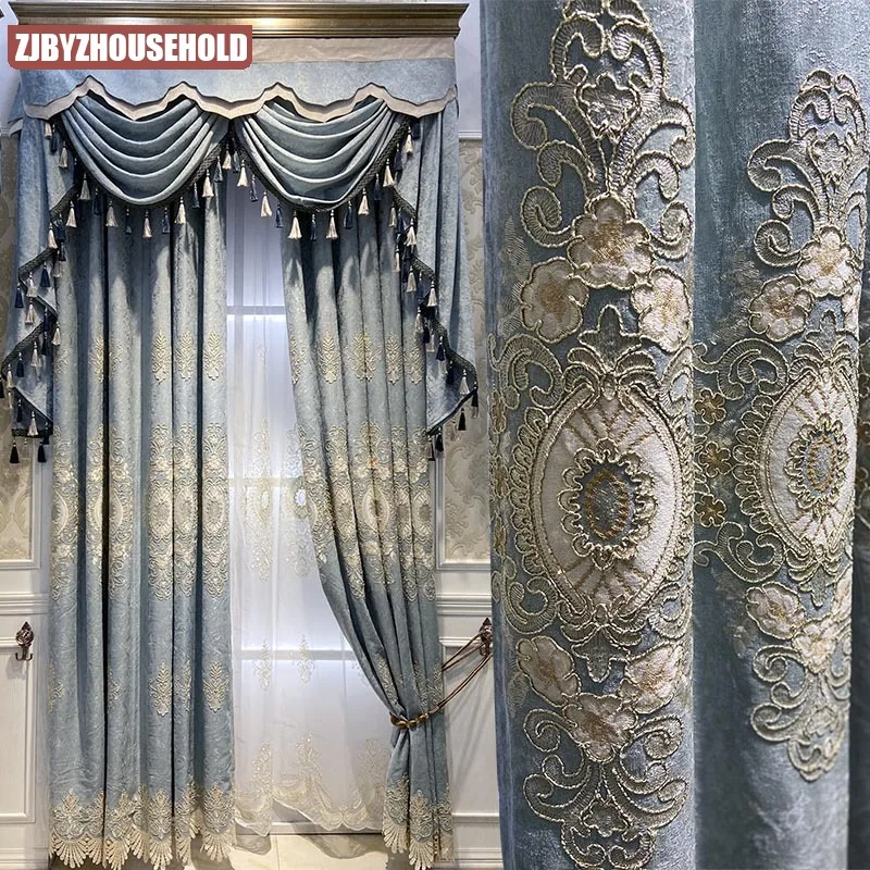 

European-style Luxury Chenille Embroidered Curtains Living Room Curtains Bedroom Balcony Light Luxury Curtains