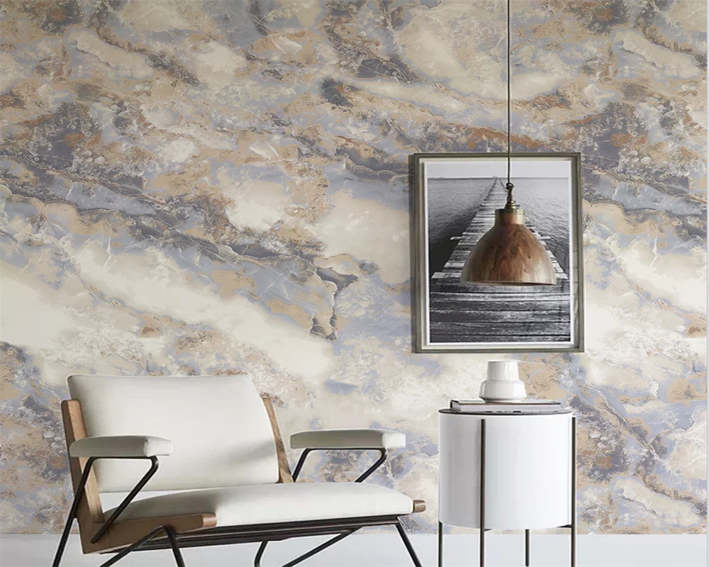 Пользовательские абстрактные атмосферные бежевые обои на фоне стены мрамора papel