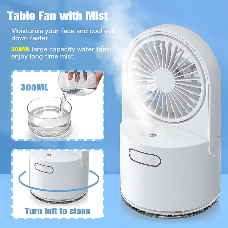 

Table Misting Fan Rechargeable Small Portable Cooling Mister Fan Desk Spray Mist Fan with 3 Speed Wind for Home Office Outdoors