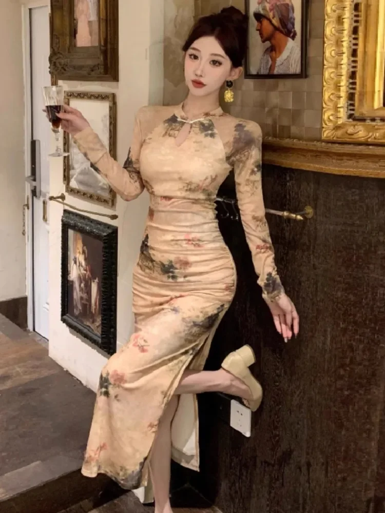 Ezgaga платья женские модные сексуальные сетчатые с цветочным принтом и разрезом