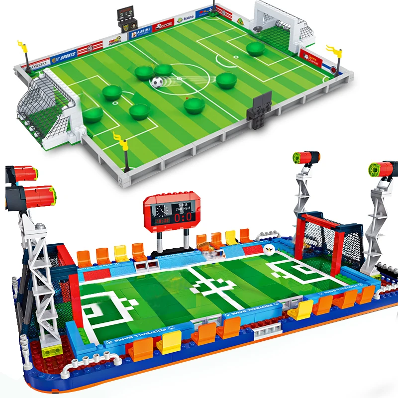 2023 Compatible City France Football Field Team Figures German Soccer Players Russia Kicker Building Blocks Kids Toys