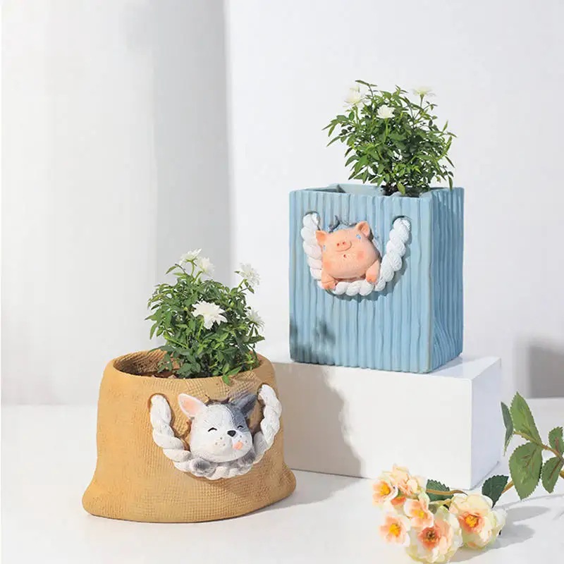 

Simulated Storage Bag Equipped with Drainage Holes Delicate Smooth Flowerpot Resin Hand-painted Color Flower Pots Planters