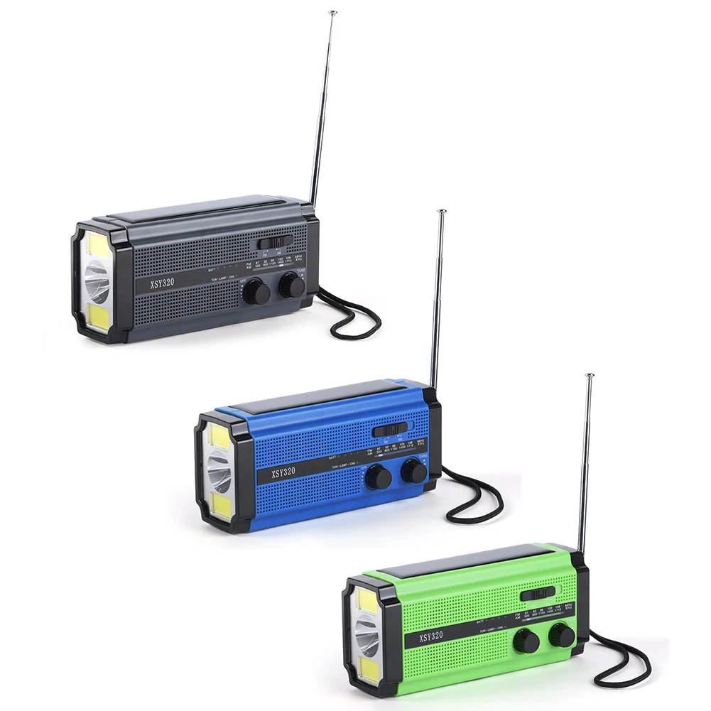 

FM AM Solar Power Emergency Radio 4 Charging Modes SOS Alarm Solar Hand Crank Emergency Radio with Reading Light