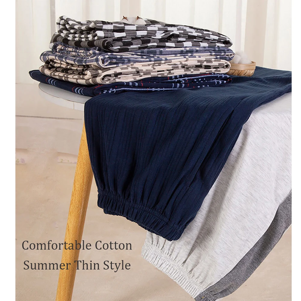 Summer Thin Cotton Pajamas Man Comfortable Plaid Pajama Pants Casual Elastic Waistband 3XL Home PJ Pants Bottoms pyjama homme